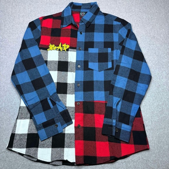 RARE XXXTentacion Bad Vibes Forever Multi Plaid Flannel Shirt Size M Embroidered